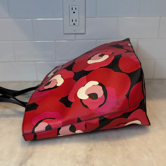 Kate Spade Bag Purse Handbag Leather Ellison Ave Sydney Floral Red XL Tote Bag - Picture 10 of 16